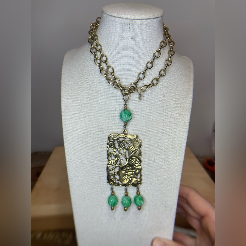 Signed Vintage Judy Lee Asian Motif Gold Tone Necklace